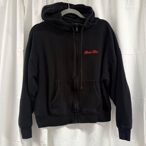 PINK Victoria’s Secret Black Flame Heart Zip Hoodie | Y2K Graphic Sweatshirt - S